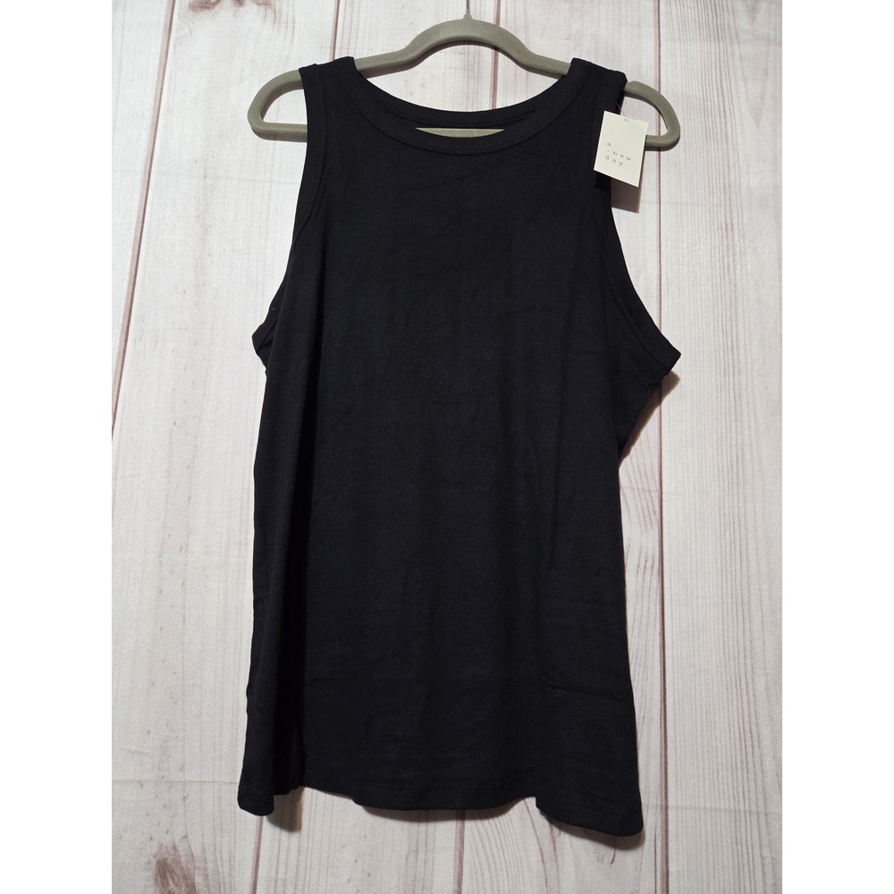 A New Day Womens Ribbed Tank Top Black Size 1X Cotton Modal Stretch Crew Neck